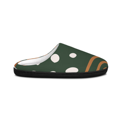 Women's Indoor Slippers — Green Abstract Dot & Curve Cozy House Slippers