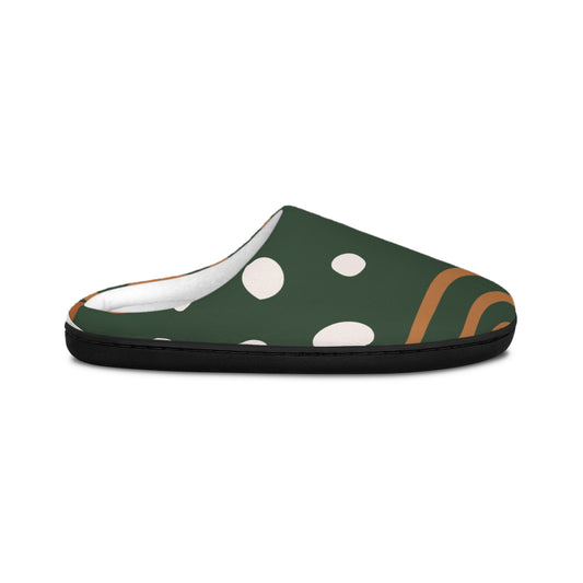 Women's Indoor Slippers — Green Abstract Dot & Curve Cozy House Slippers