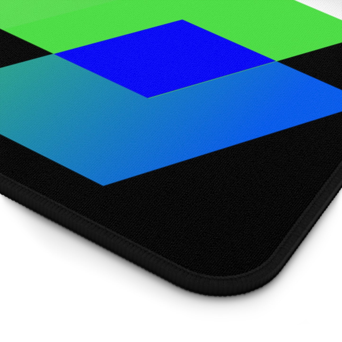 Geometric Neon Desk Mat — Green & Blue Abstract Office Mouse Pad