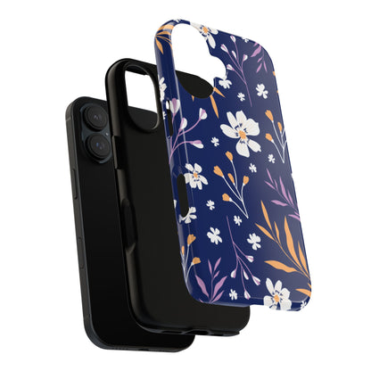 Floral Navy Tough Phone Case — Protective Floral iPhone Cover
