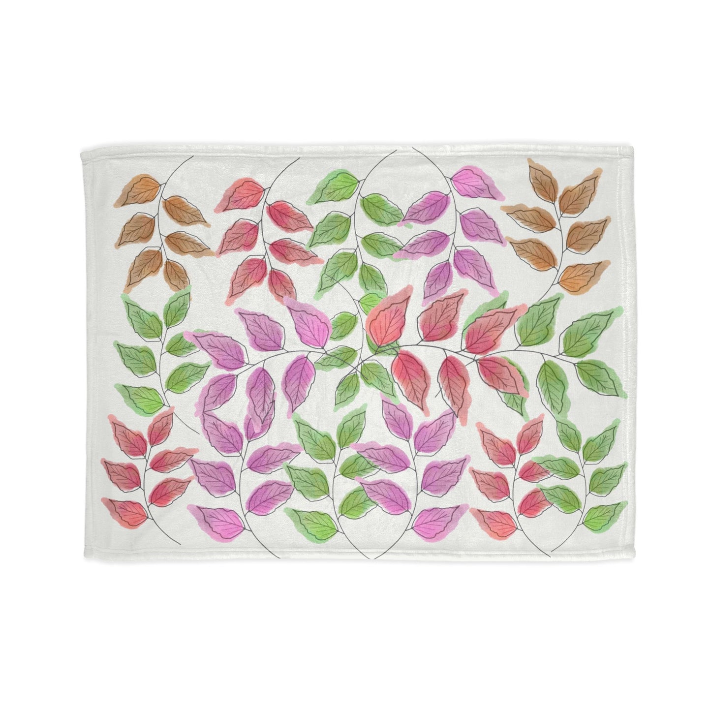 Floral Vine Leaf Plush Blanket — Soft Colorful Garden Throw