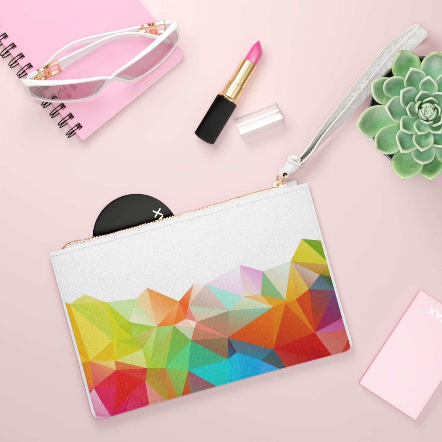 Colorful Geometric Clutch Bag — Abstract Polygon Wristlet Purse