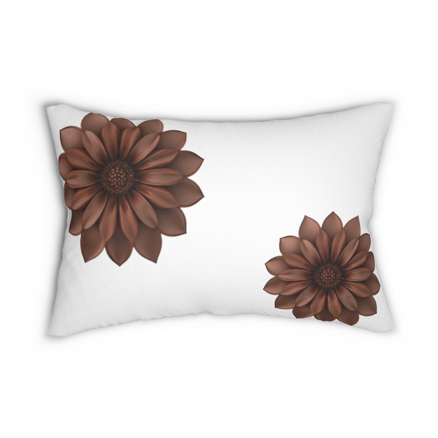 Brown Floral Lumbar Pillow — Decorative Botanical Accent Pillow for Sofa & Bed