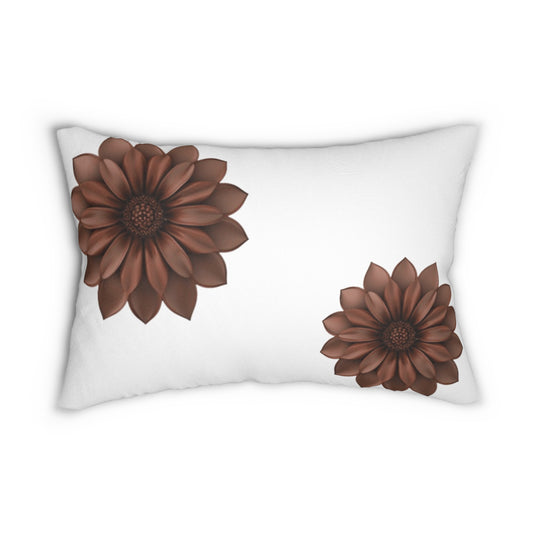 Brown Floral Lumbar Pillow — Decorative Botanical Accent Pillow for Sofa & Bed
