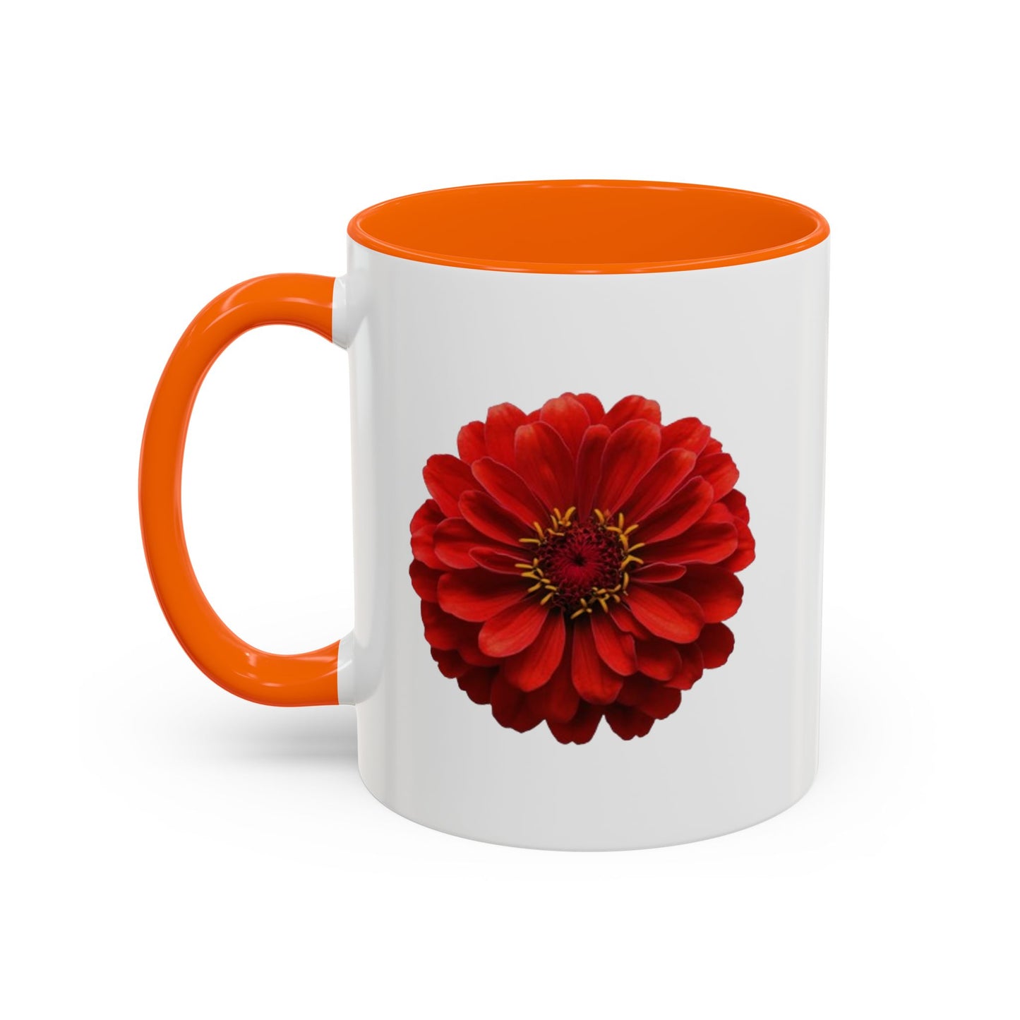 Red Zinnia Accent Coffee Mug — Floral Ceramic Tea Cup (11/15 oz)