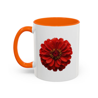 Red Zinnia Accent Coffee Mug — Floral Ceramic Tea Cup (11/15 oz)