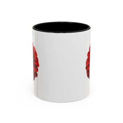 Red Zinnia Accent Coffee Mug — Floral Ceramic Tea Cup (11/15 oz)