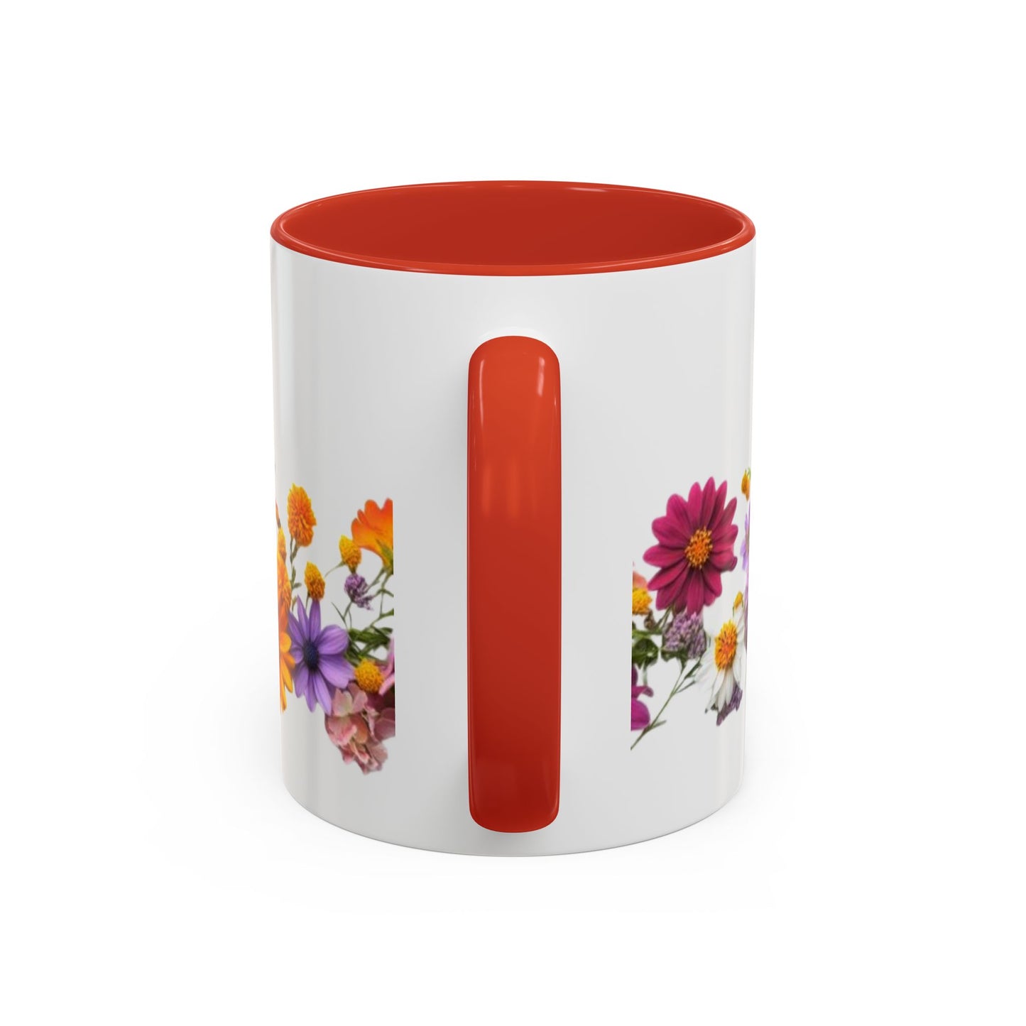Floral Border Accent Coffee Mug — Colorful Daisy Bouquet 11/15oz