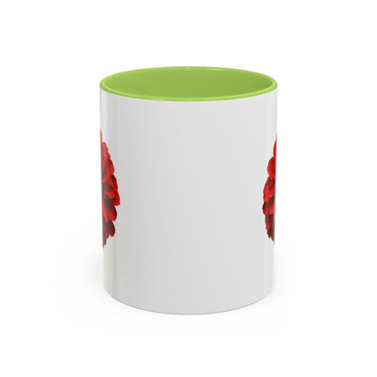 Red Zinnia Accent Coffee Mug — Floral Ceramic Tea Cup (11/15 oz)