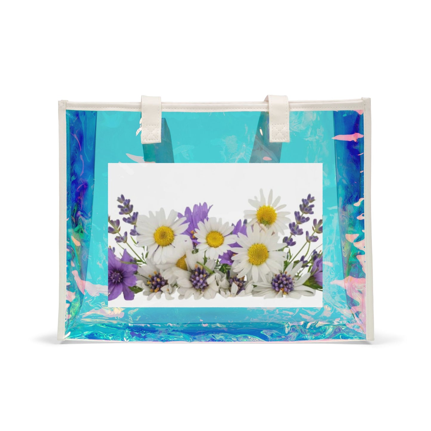 Holographic Beach Tote Bag — Iridescent Clear Pool Bag for Summer & Vacations