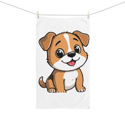 Cute Cartoon Puppy Hand Towel — Adorable Dog Face Bathroom or Kitchen Towel