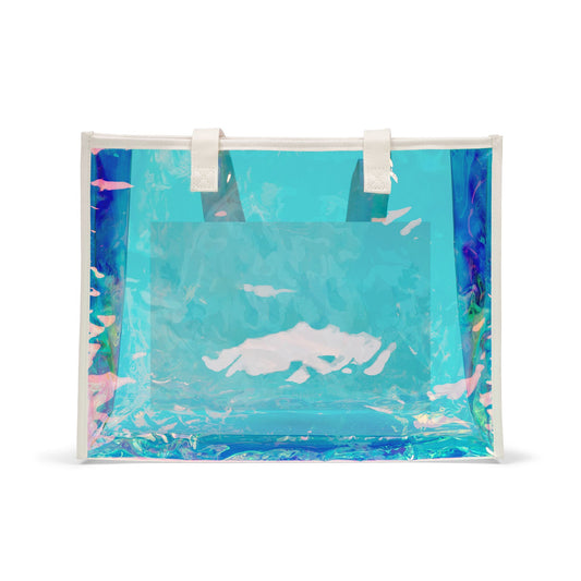 Holographic Beach Tote Bag — Iridescent Clear Pool Bag for Summer & Vacations