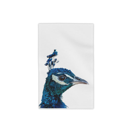 Peacock Portrait Beach Towel — Vibrant Blue Exotic Bird Design