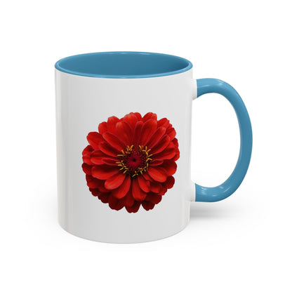Red Zinnia Accent Coffee Mug — Floral Ceramic Tea Cup (11/15 oz)