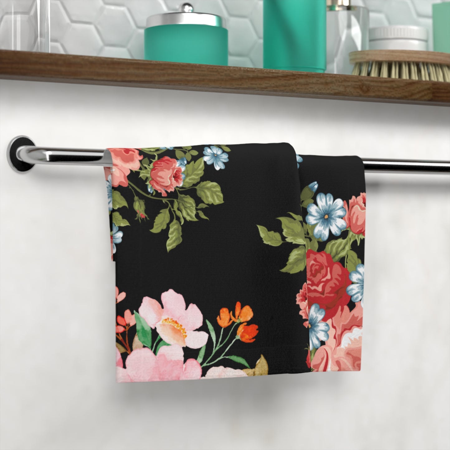 Floral Noir Face Towel — Vintage Rose Garden Hand Towel