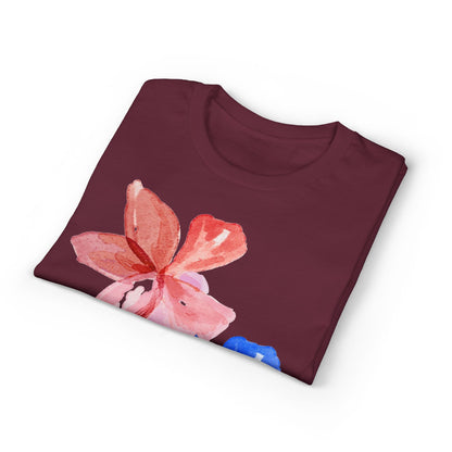 Floral Watercolor Tee — Pink & Blue Petal Graphic T-Shirt