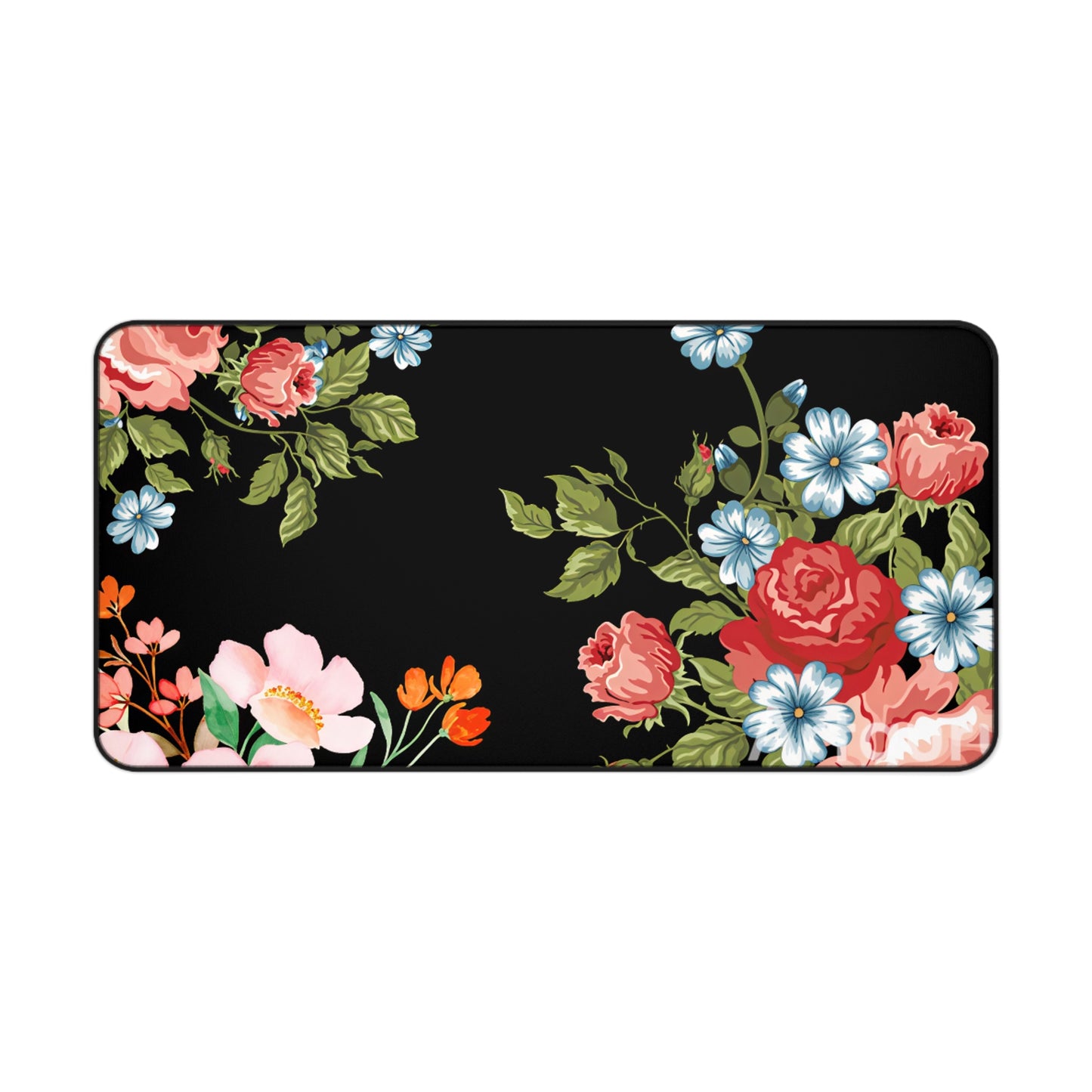 Floral Vintage Desk Mat — Black Rose & Garden Blossoms Mouse Pad