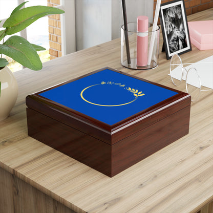 Blue & Gold Floral Ring Jewelry Box – Elegant Keepsake Box for Rings, Earrings & Gifts