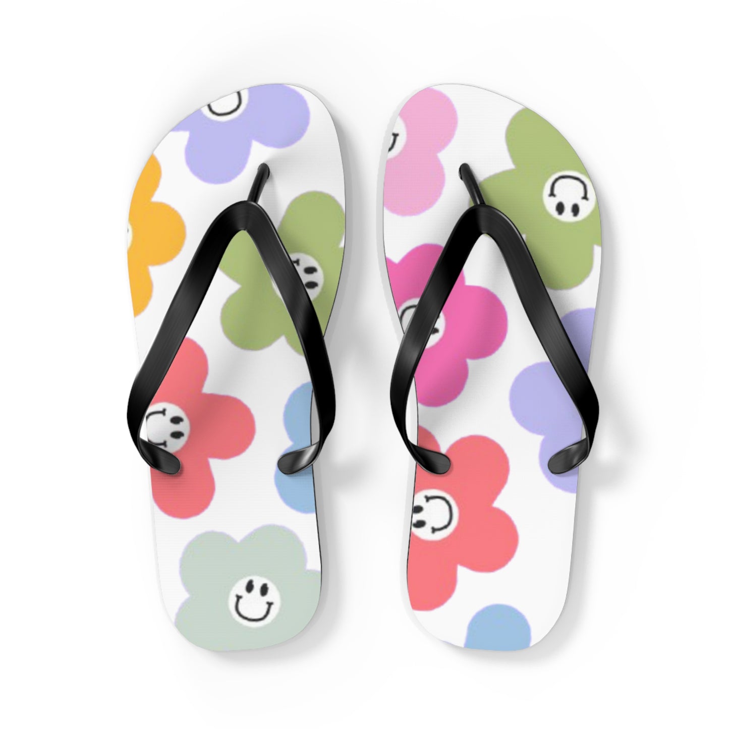 Smiley Flower Flip Flops — Colorful Cute Floral Beach Sandals