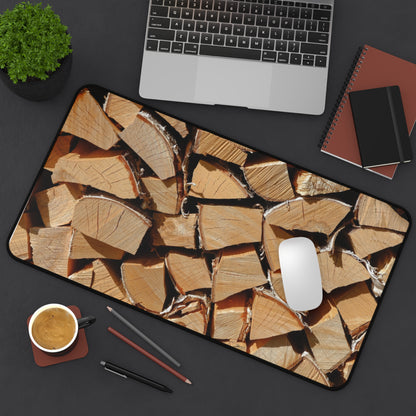 Wood Stack Desk Mat — Rustic Firewood Pattern Mouse Pad for Home Office