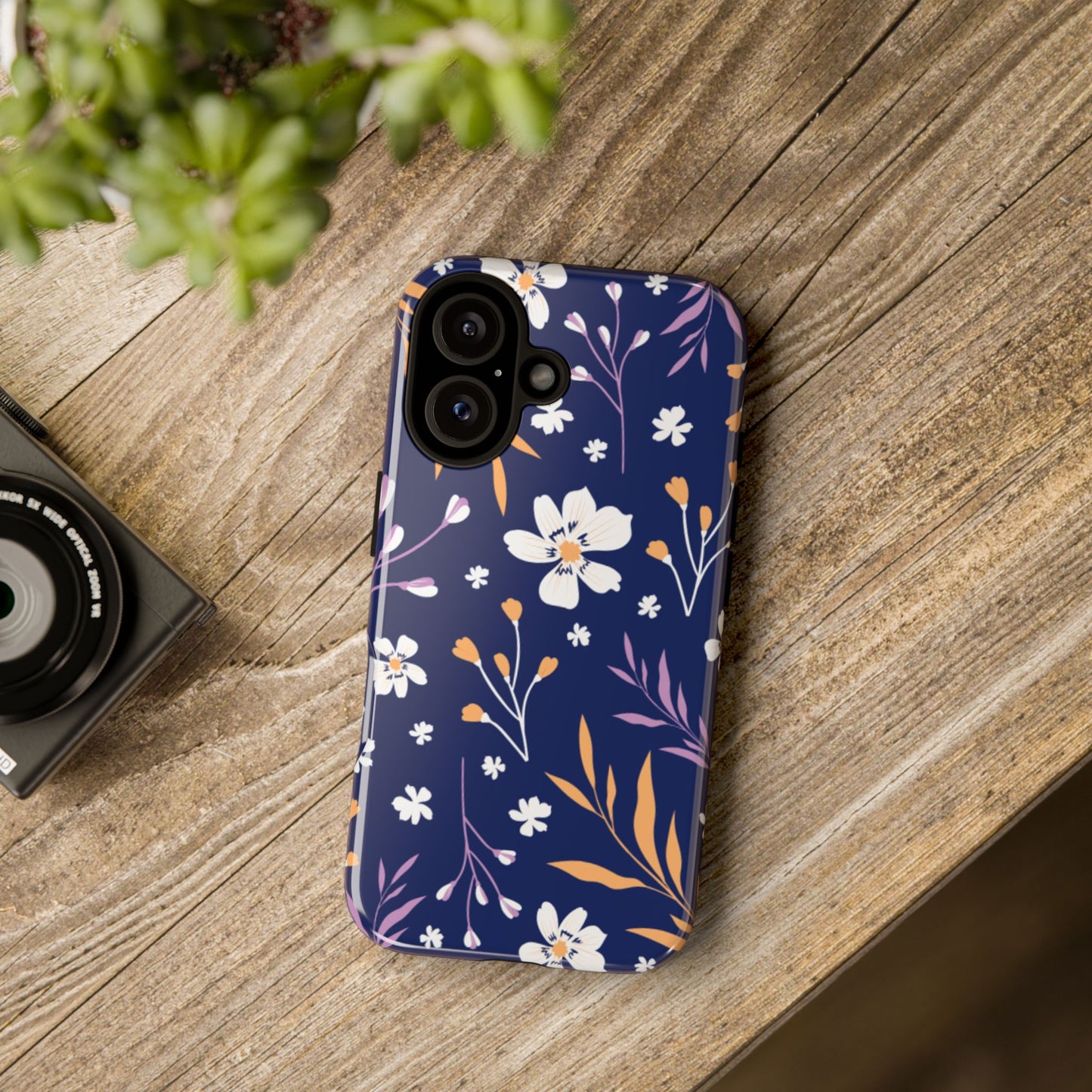 Floral Navy Tough Phone Case — Protective Floral iPhone Cover