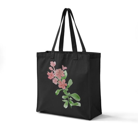 Floral Branch Canvas Tote — Embroidered Pink Flower Grocery Bag