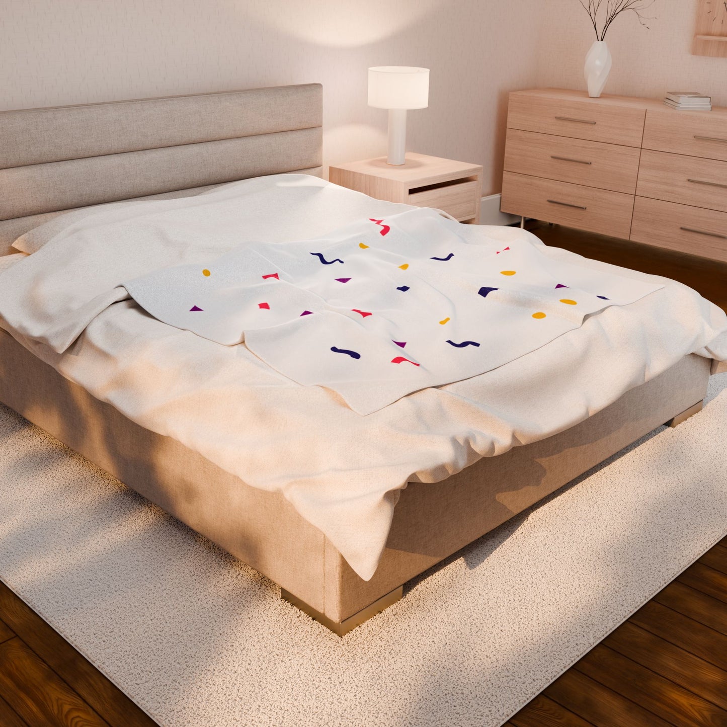 Confetti Plush Blanket — Soft Velveteen Throw with Colorful Geometric Sprinkles