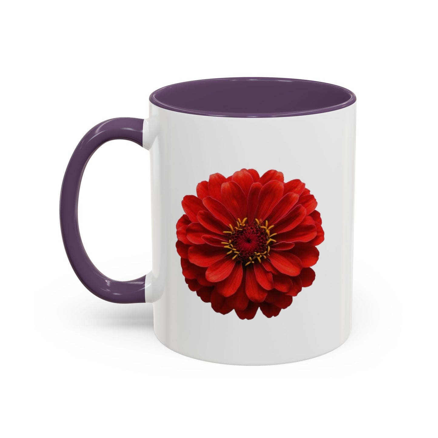 Red Zinnia Accent Coffee Mug — Floral Ceramic Tea Cup (11/15 oz)