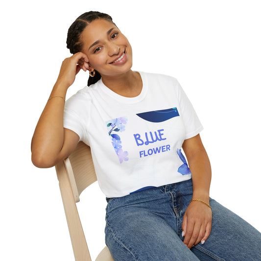 Blue Floral Unisex T-Shirt, Softstyle Tee for Nature Lovers, Spring Fashion, Flower Gift, Casual Wear, Summer Outfit