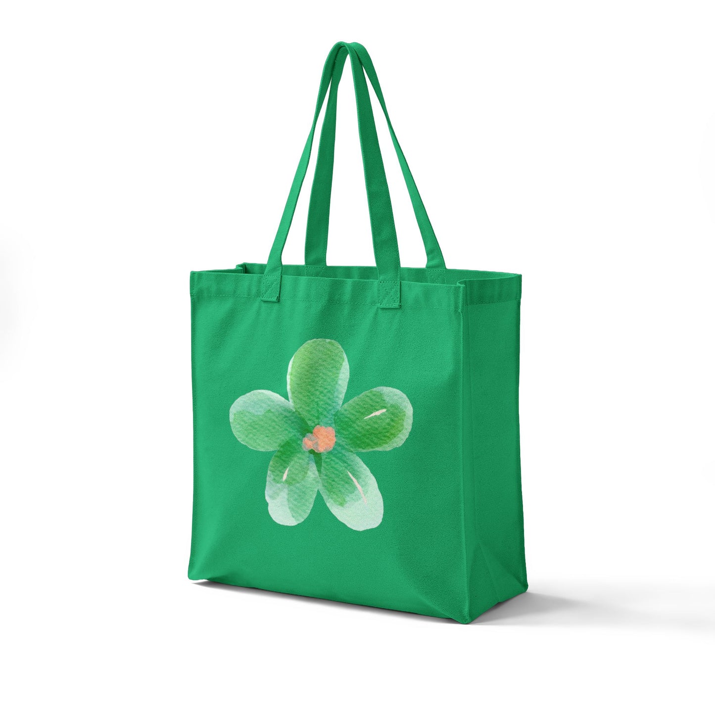 Canvas Tote — Green Watercolor Flower Grocery Bag