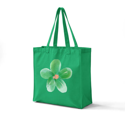 Canvas Tote — Green Watercolor Flower Grocery Bag