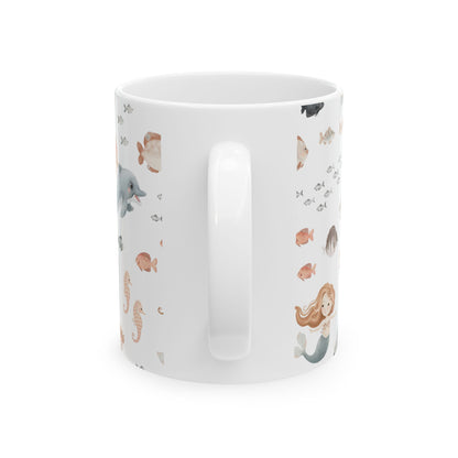 Mermaid & Sea Creatures Ceramic Mug — Cute Ocean Pattern Coffee Cup (11oz/15oz)