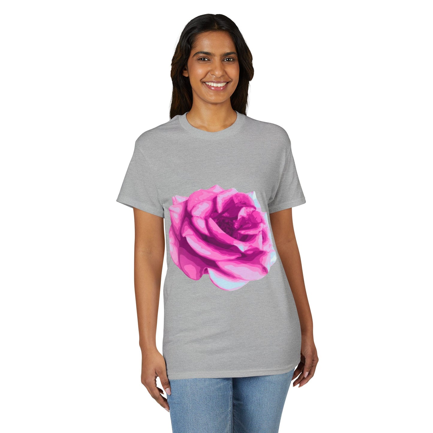 Pink Rose Graphic T-Shirt — Vibrant Floral Tee for Women & Men
