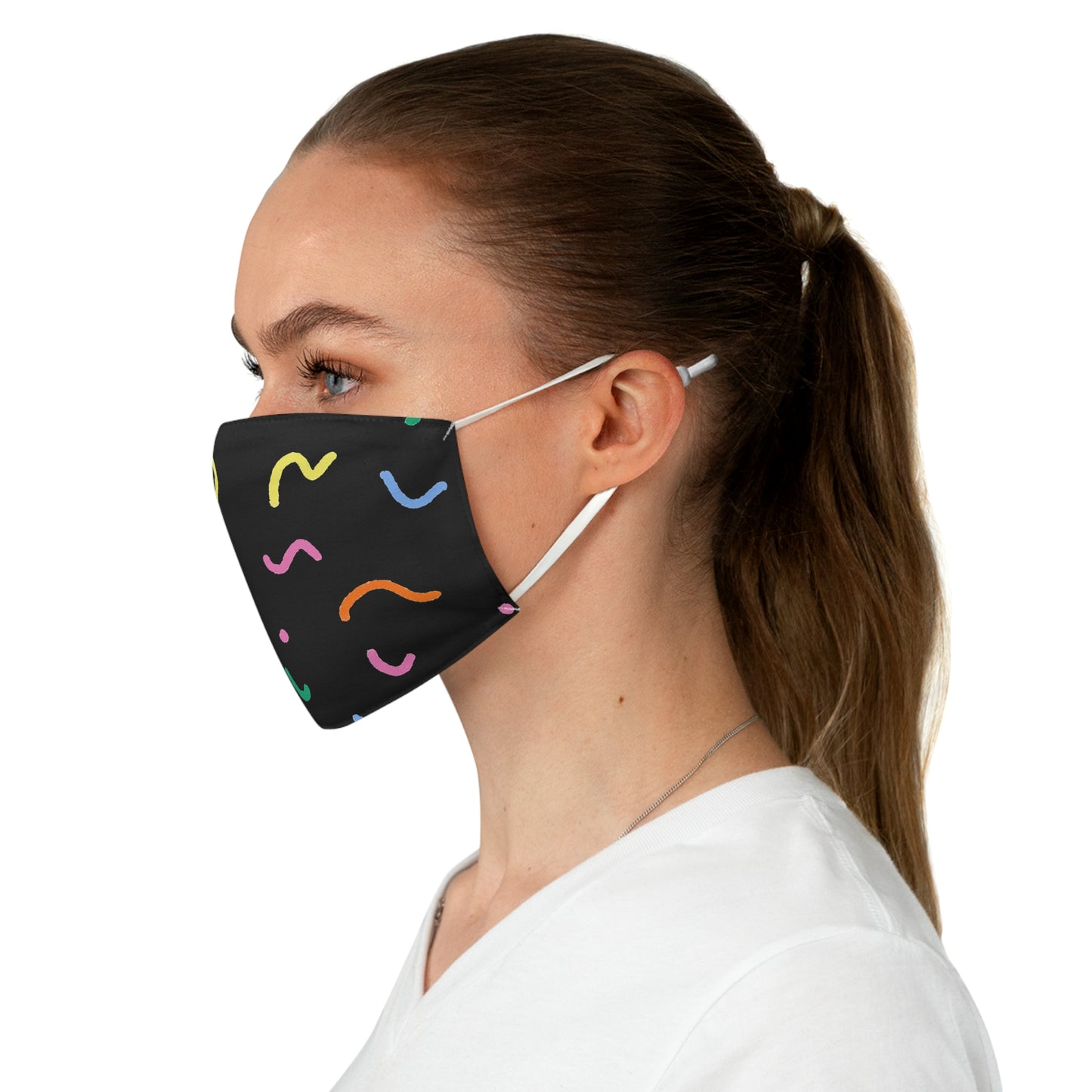 Confetti Doodle Face Mask — Colorful Abstract Pattern on Black
