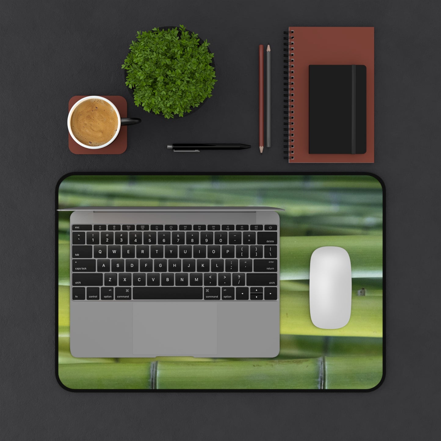 Bamboo Pattern Desk Mat — Green Zen Office Mouse Pad