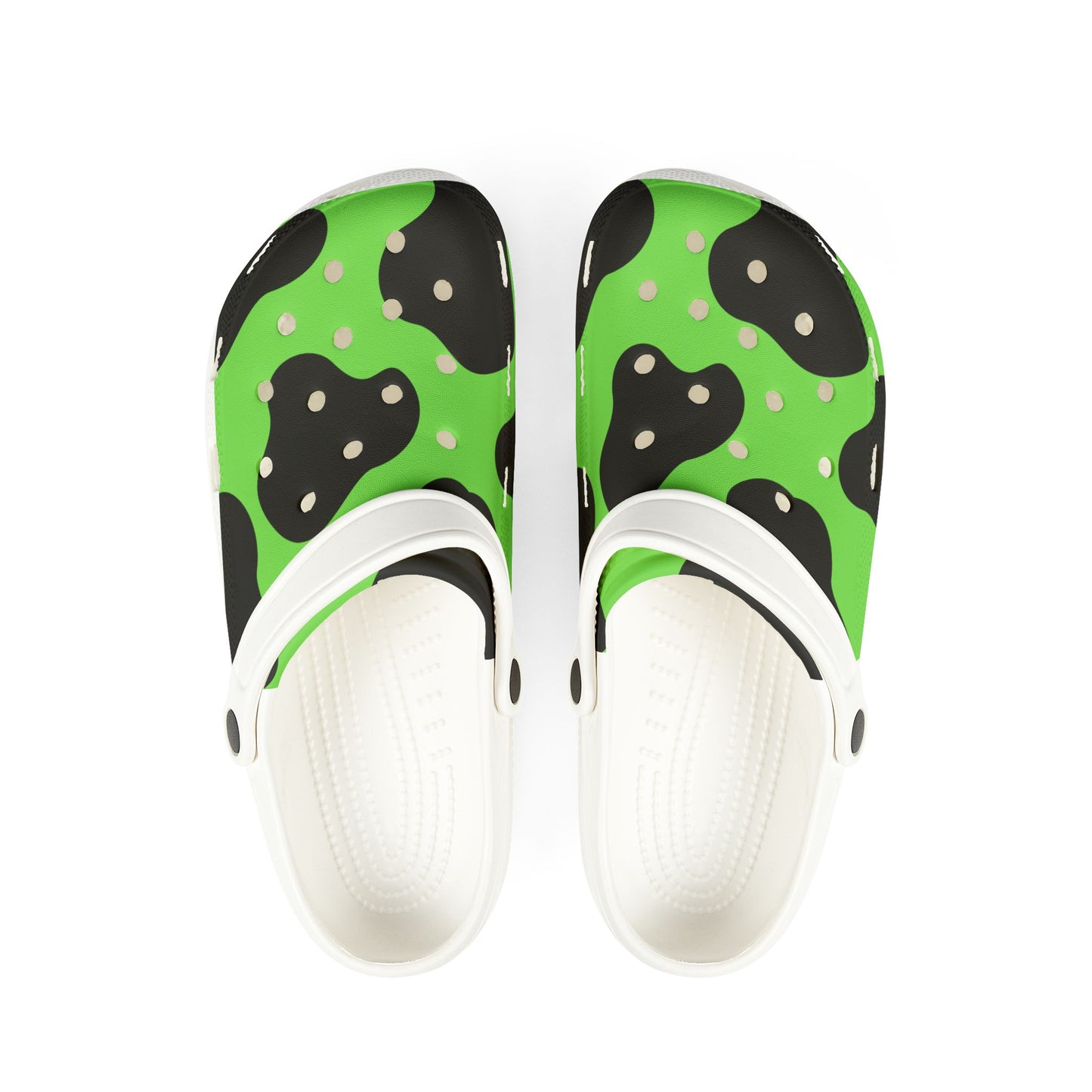 Green Cow Print Clogs — EVA Foam Slip-On Shoes
