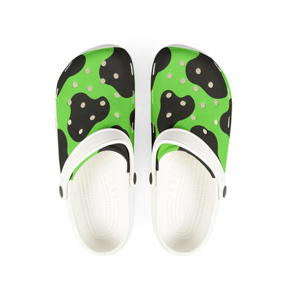 Green Cow Print Clogs — EVA Foam Slip-On Shoes