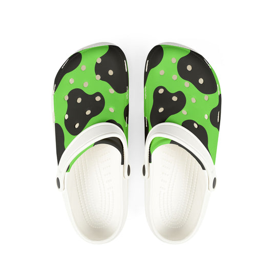 Green Cow Print Clogs — EVA Foam Slip-On Shoes