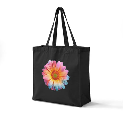 Rainbow Daisy Canvas Tote Bag — Reusable Grocery & Market Bag