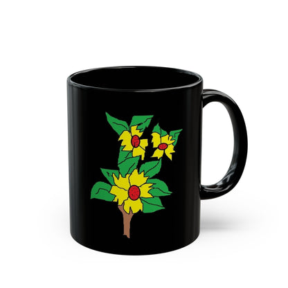 Sunflower Branch Black Mug — Floral Coffee Cup (11oz & 15oz)