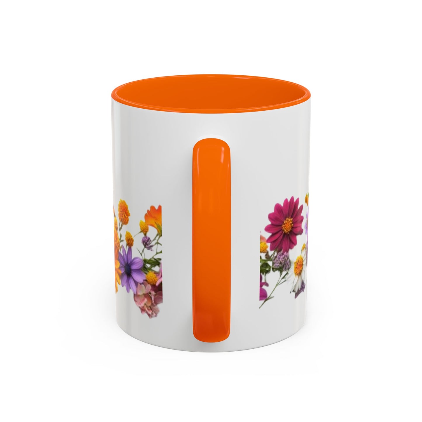 Floral Border Accent Coffee Mug — Colorful Daisy Bouquet 11/15oz