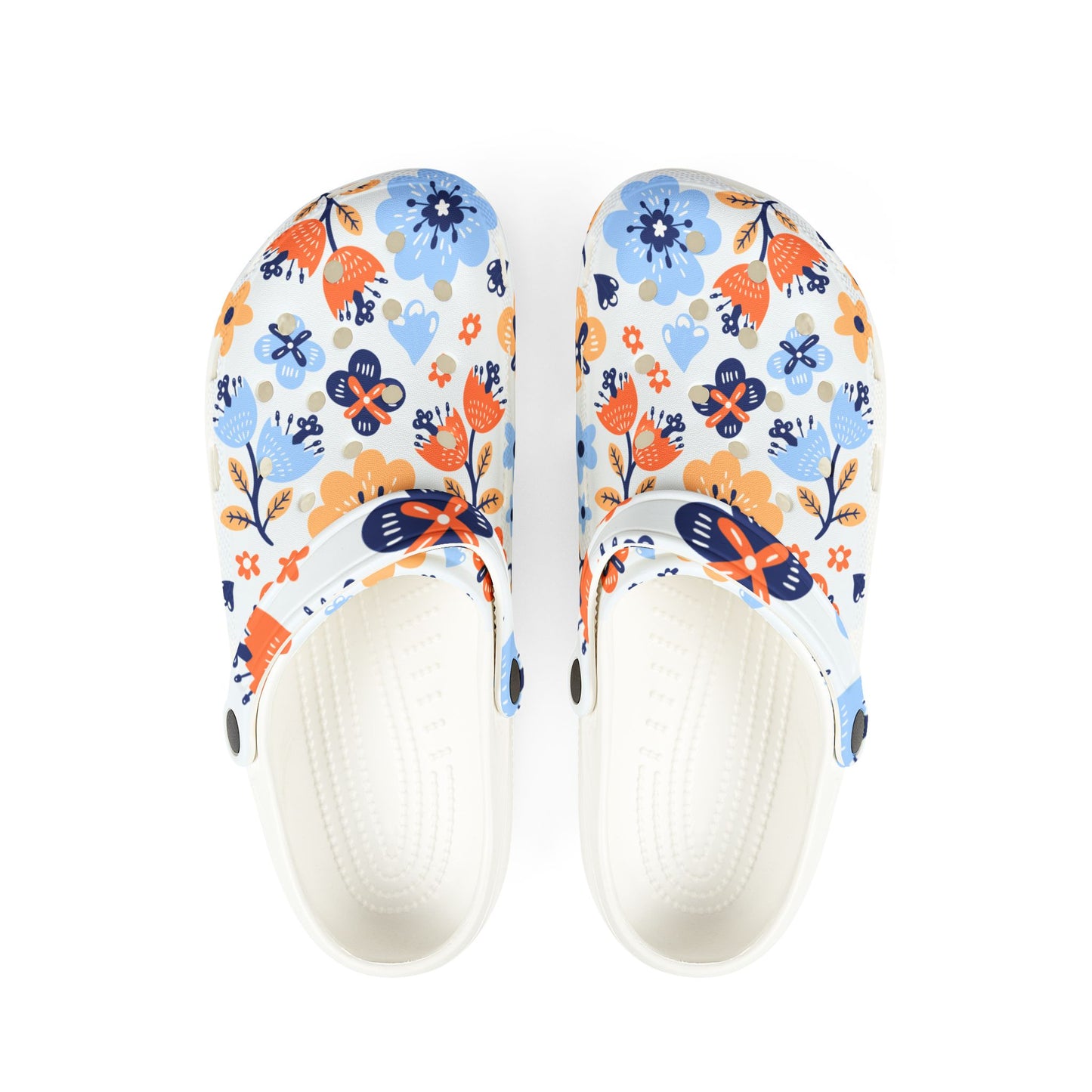 Floral EVA Foam Clogs – Blue Orange Garden Slip-On Shoes