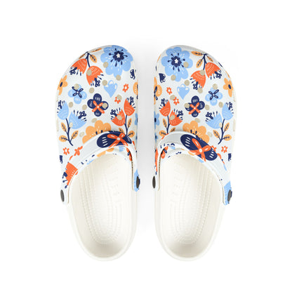 Floral EVA Foam Clogs – Blue Orange Garden Slip-On Shoes