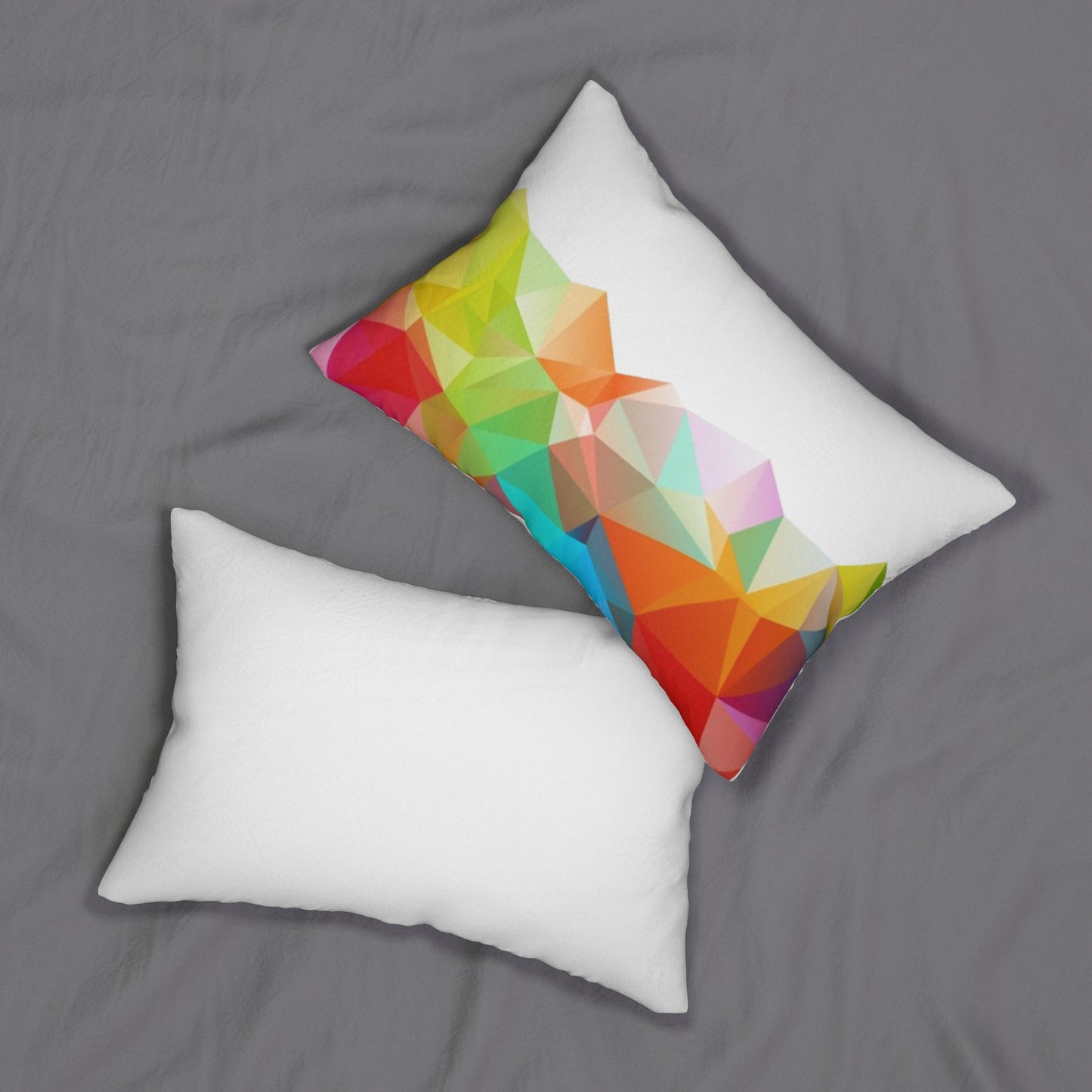 Colorful Geometric Lumbar Pillow — Abstract Polygon Accent Cushion