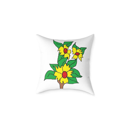 Yellow Blossom Illustration Square Pillow – Floral Decorative Throw Cushion