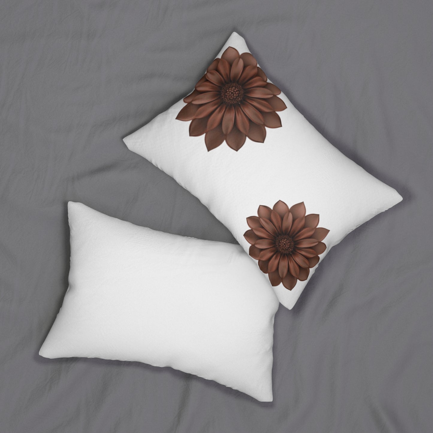 Brown Floral Lumbar Pillow — Decorative Botanical Accent Pillow for Sofa & Bed