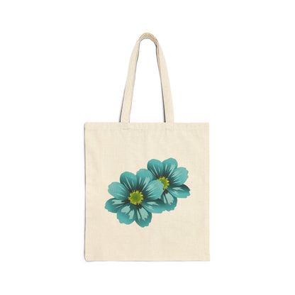Teal Floral Tote Bag — Cotton Canvas Market Tote with Blue Flower Print