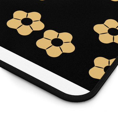 Floral Noir Desk Mat — Minimal Black & Gold Flower Mouse Pad