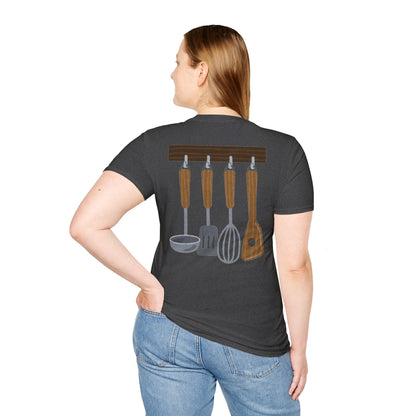 Kitchen Utensils Hanging Back Print T‑Shirt — Chef Cooking Tools Shirt