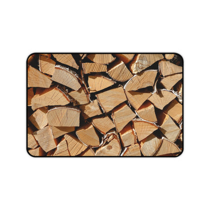 Wood Stack Desk Mat — Rustic Firewood Pattern Mouse Pad for Home Office